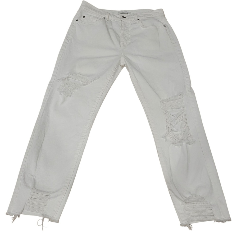 7 For All Mankind White Distressed‎ Boyfriend Highrise Jeans Wmn Size 28 I383